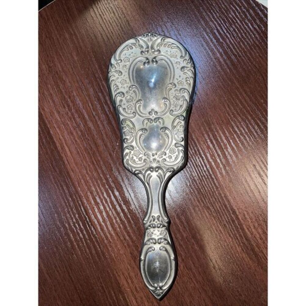 Vintage Silver Plated Brush Vanity Nice Floral Heavy Ornate